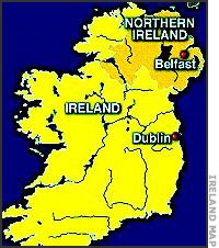 Ireland map with Belfast and Dublin markers